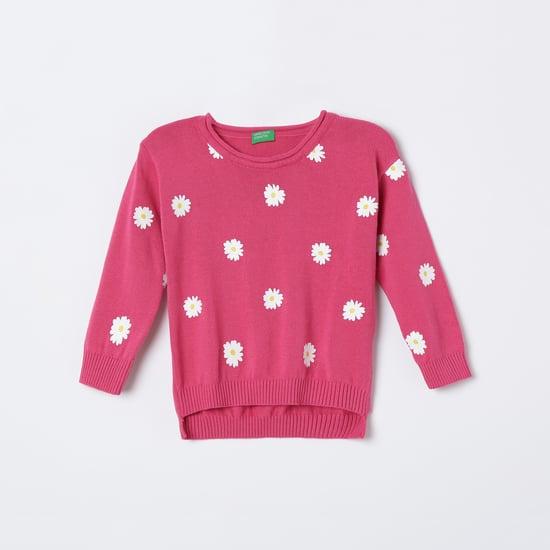 united colors of benetton girls floral printed full sleeves sweater
