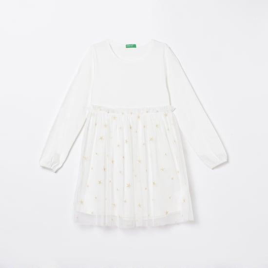 united colors of benetton girls printed layered a-line dress