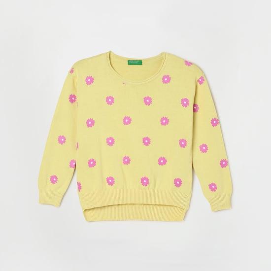 united colors of benetton girls printed round neck sweater