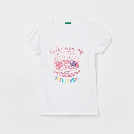 united colors of benetton girls printed round neck t-shirt