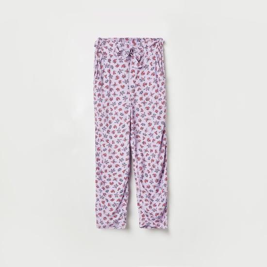 united colors of benetton girls printed tie-up waist pants