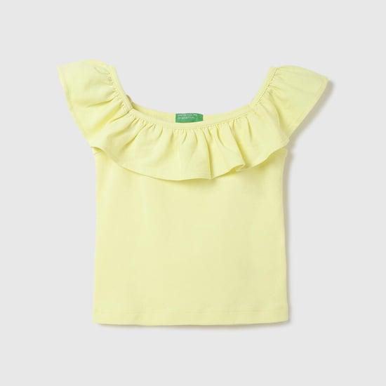 united colors of benetton girls solid square neck ruffle top