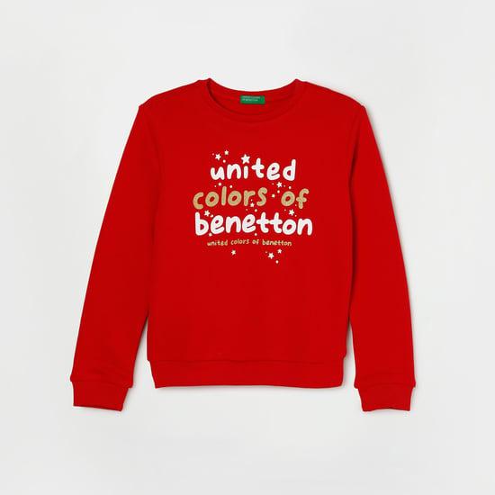 united colors of benetton girls typographic printed round neck sweatshirt