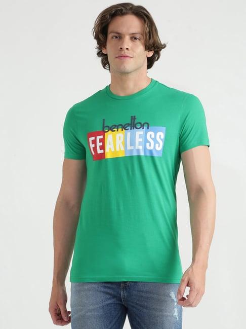 united colors of benetton green cotton regular fit printed t-shirt