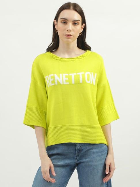 united colors of benetton green cotton regular fit sweater