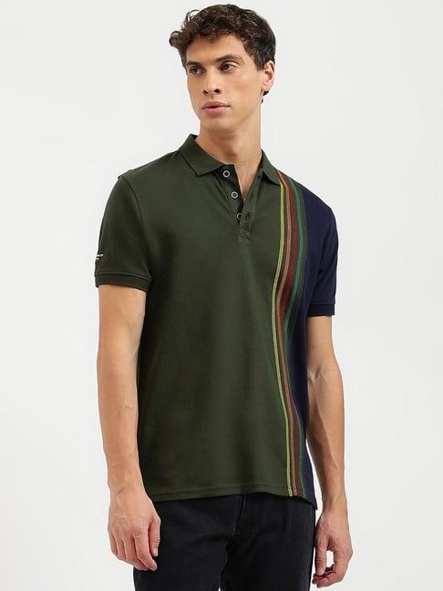 united colors of benetton green regular fit colour block polo t-shirt