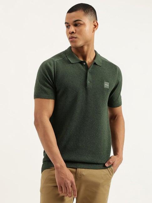 united colors of benetton green regular fit texture polo t-shirt