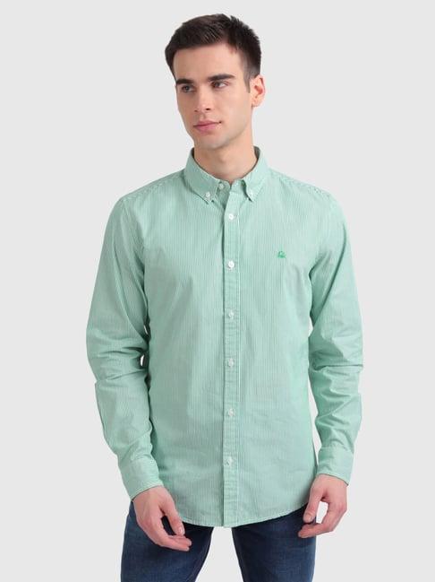 united colors of benetton green slim fit striped shirt