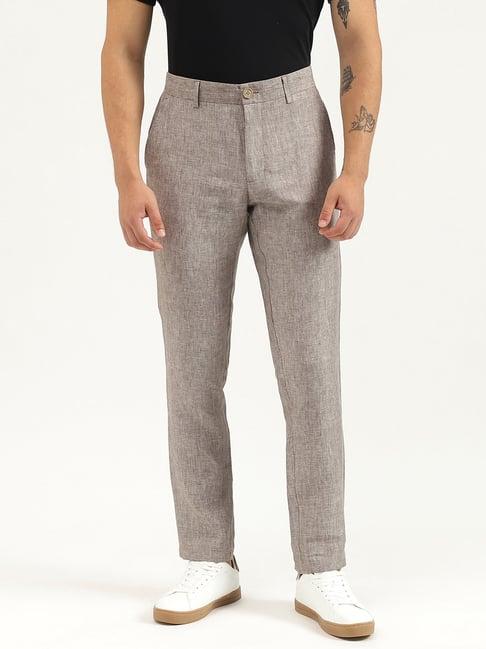 united colors of benetton grey melange relaxed fit linen flat front trousers