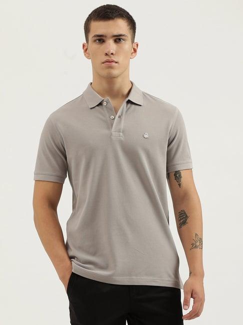 united colors of benetton grey regular fit pure cotton polo t-shirt