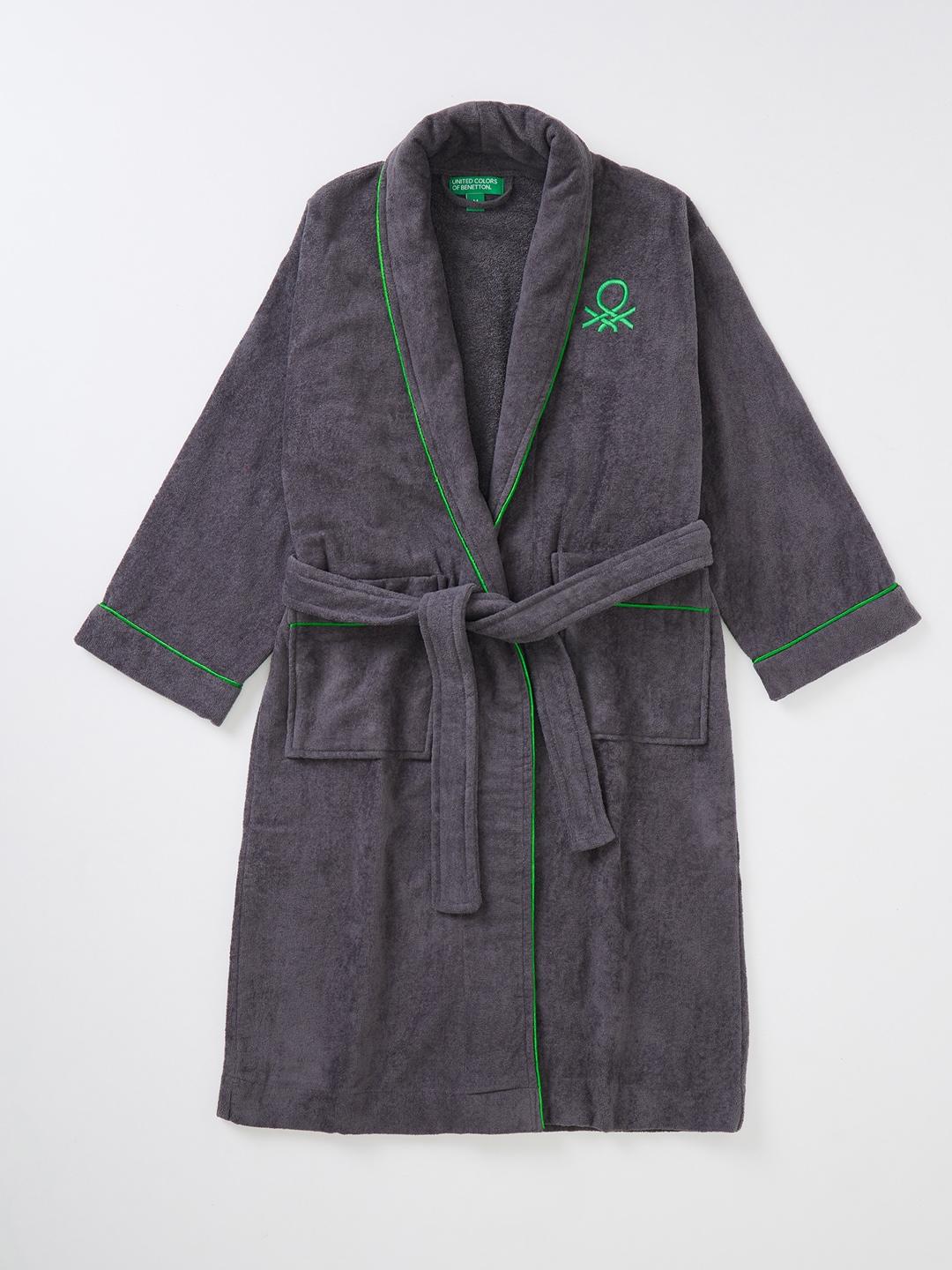 united colors of benetton grey solid bath robe with belt
