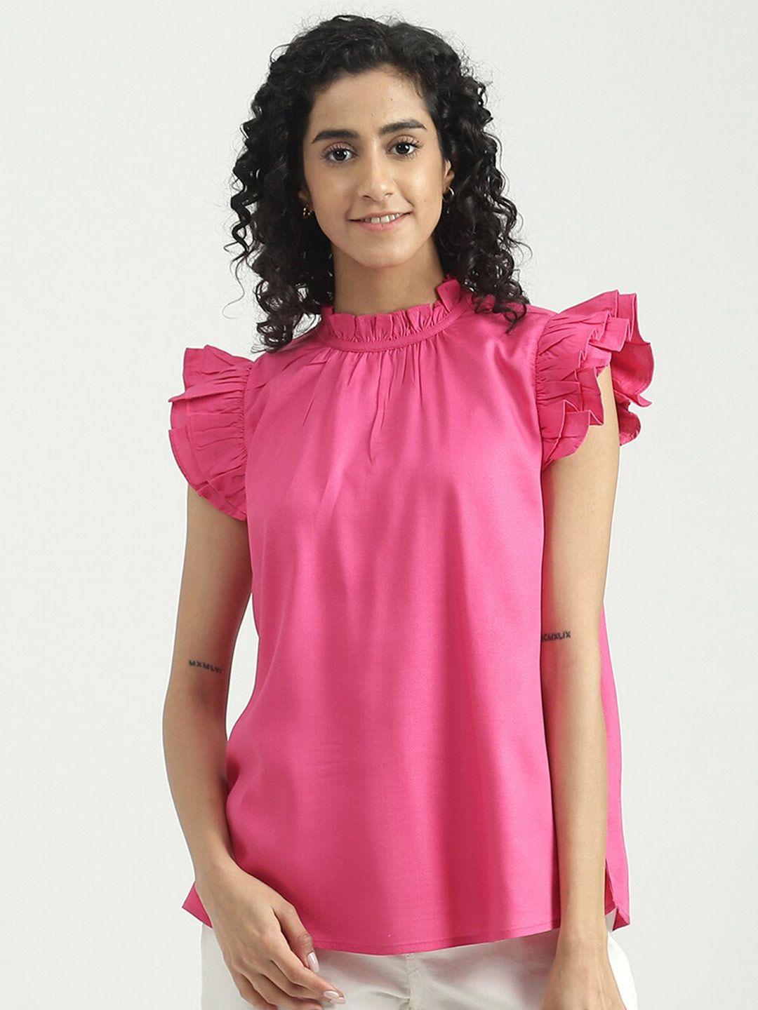 united colors of benetton high neck flutter sleeves top