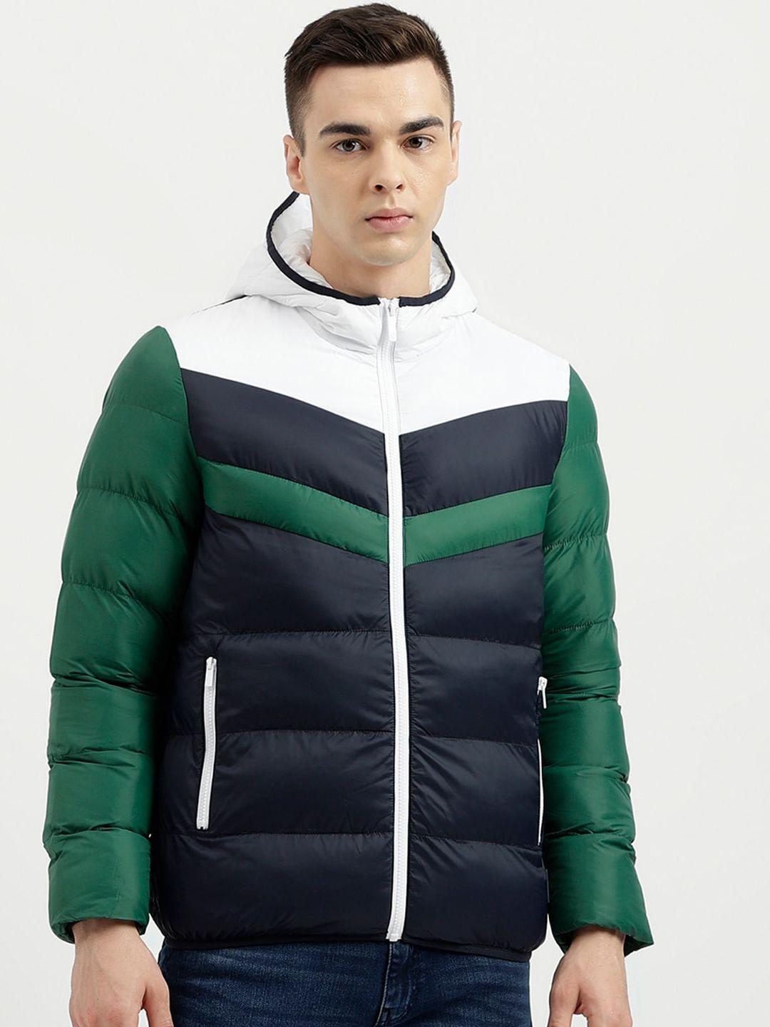 united colors of benetton hooded colourblocked puffer jacket