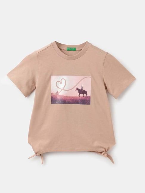 united colors of benetton kids beige cotton printed top