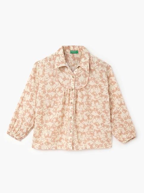 united colors of benetton kids beige printed full sleeves top