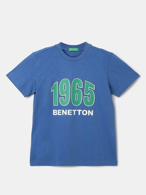 united colors of benetton kids blue cotton printed t-shirt