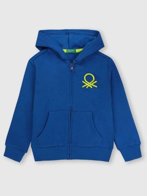 united colors of benetton kids blue logo print hoodie