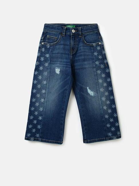 united colors of benetton kids blue printed jeans