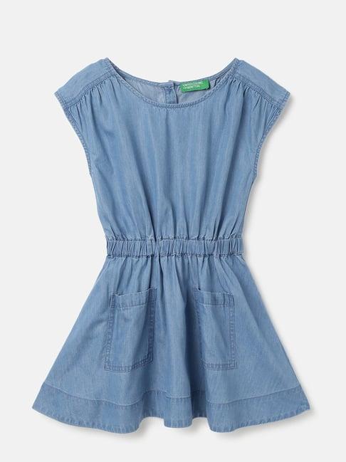 united colors of benetton kids blue solid a-line dress