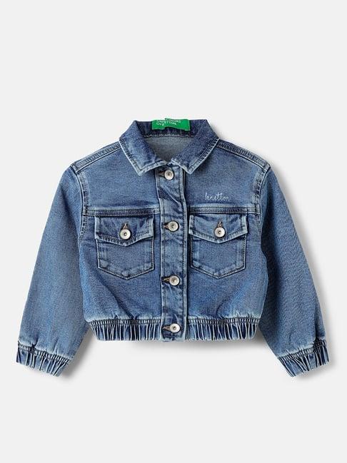 united colors of benetton kids blue solid full sleeves denim jacket