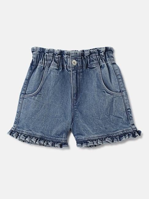 united colors of benetton kids blue solid shorts