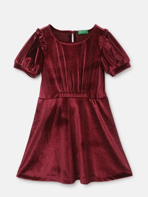united colors of benetton kids burgundy solid a-line dress