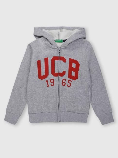 united colors of benetton kids grey logo print hoodie