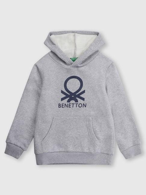 united colors of benetton kids grey logo print hoodie