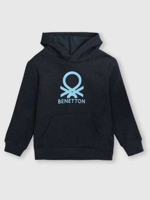 united colors of benetton kids navy logo print hoodie