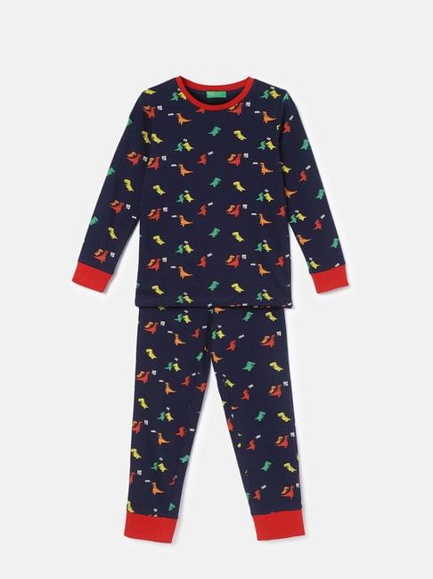 united colors of benetton kids navy printed full sleeves t-shirt with joggers