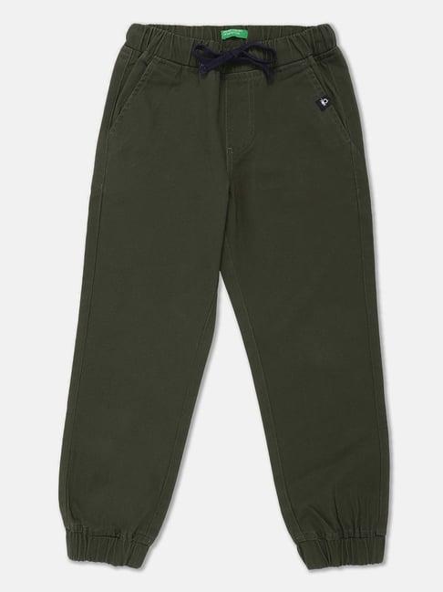 united colors of benetton kids olive green cotton regular fit joggers