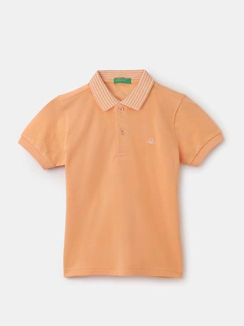 united colors of benetton kids orange cotton logo polo t-shirt