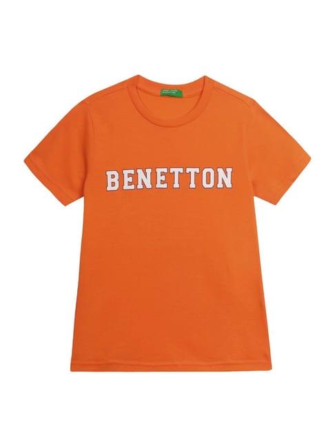 united colors of benetton kids orange logo print t-shirt