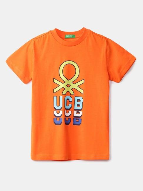 united colors of benetton kids orange printed t-shirt