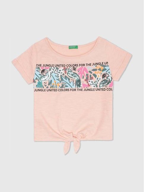 united colors of benetton kids peach cotton printed top