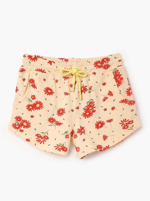 united colors of benetton kids pink & red cotton floral print shorts