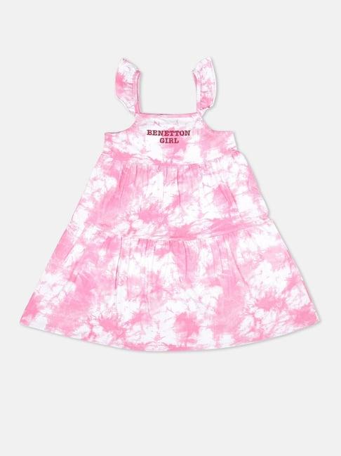 united colors of benetton kids pink & white cotton printed dress