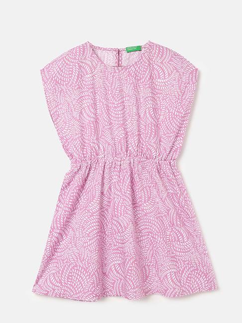 united colors of benetton kids pink & white printed dress