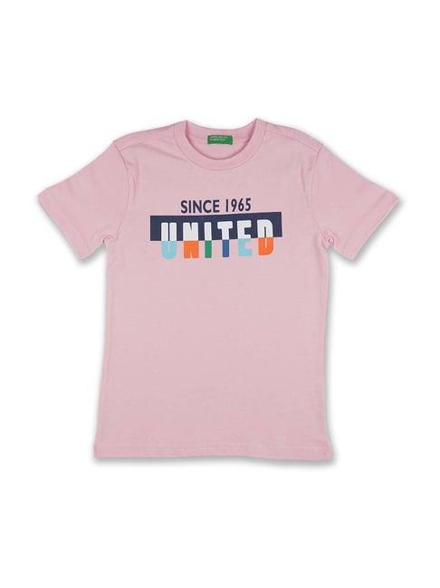 united colors of benetton kids pink cotton logo print t-shirt
