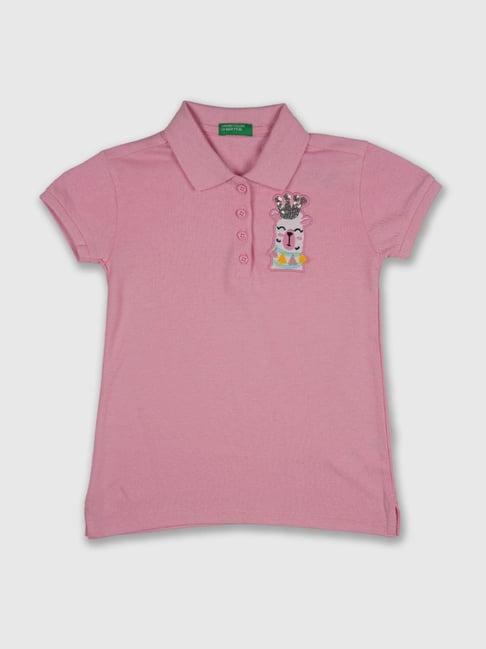 united colors of benetton kids pink cotton polo t-shirt