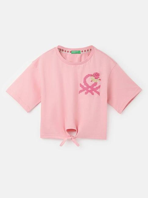 united colors of benetton kids pink embroidered top