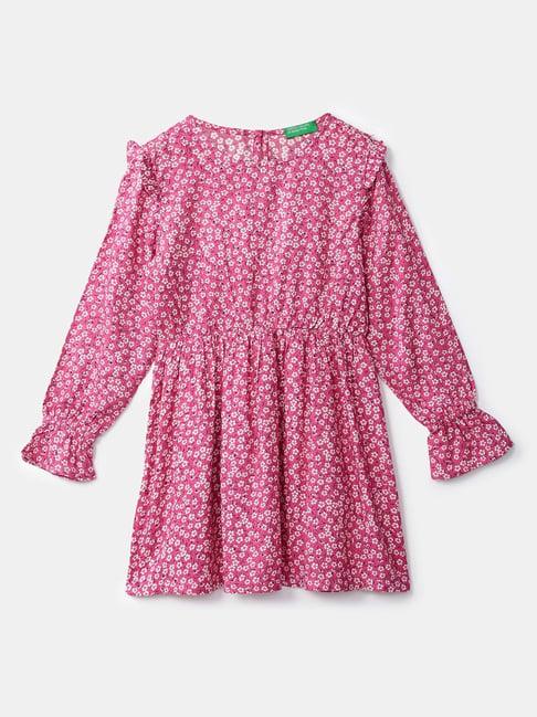 united colors of benetton kids pink floral print full sleeves dress