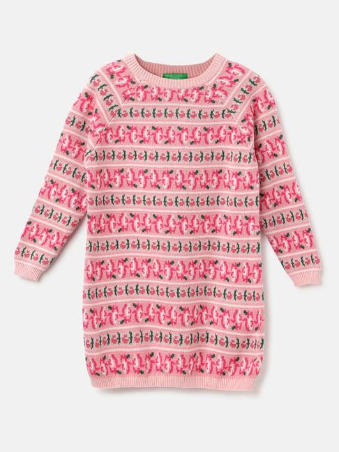 united colors of benetton kids pink self design full sleeves sweater dress