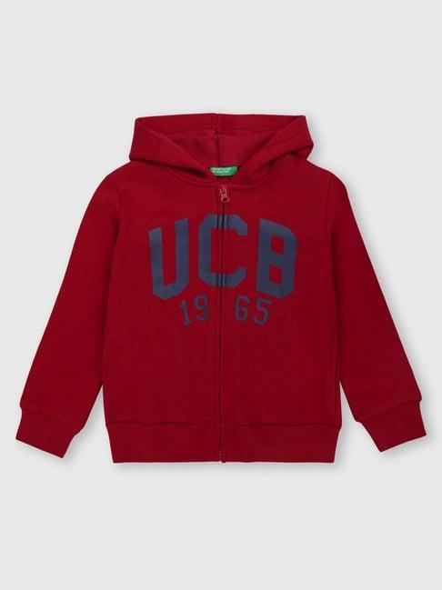 united colors of benetton kids red logo print hoodie