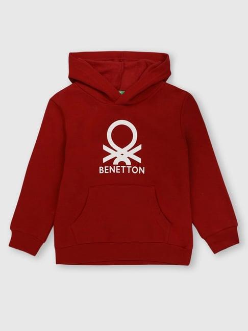 united colors of benetton kids red logo print hoodie