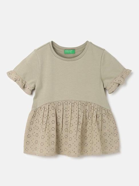 united colors of benetton kids sage green self design top