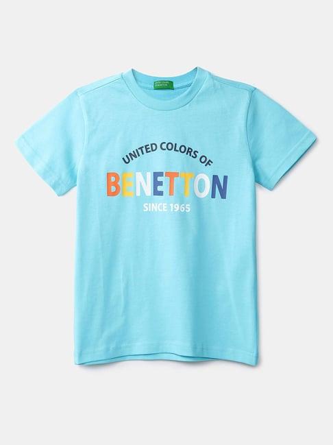 united colors of benetton kids sky blue printed  t-shirt
