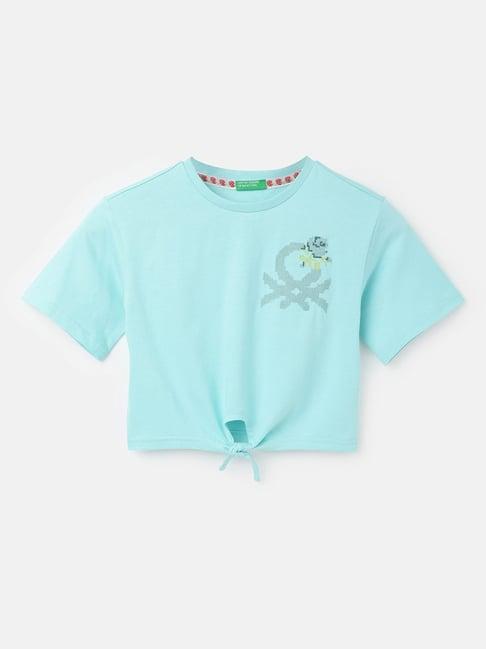 united colors of benetton kids turquoise embroidered top