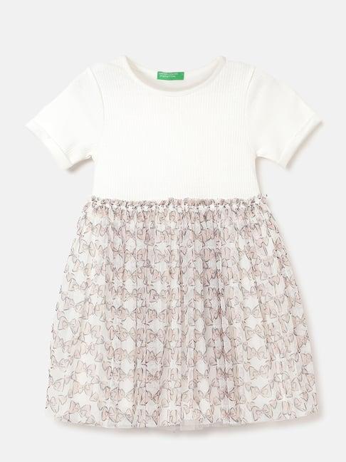 united colors of benetton kids white & beige printed dress