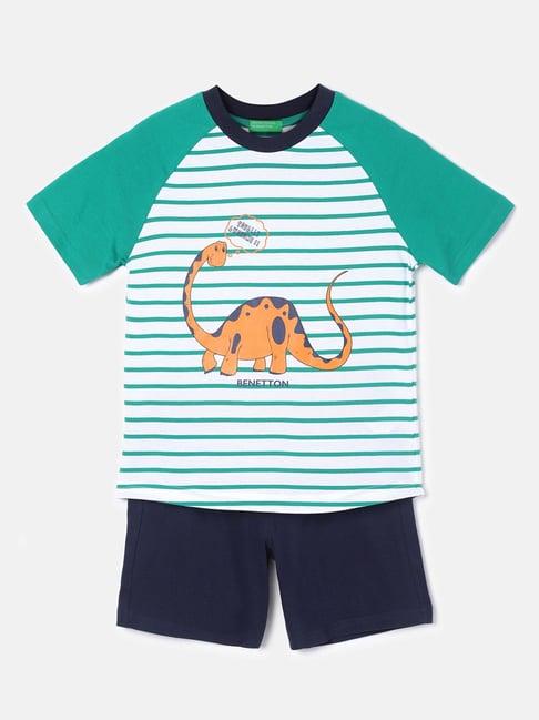 united colors of benetton kids white & navy striped t-shirt with shorts
